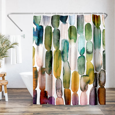 71x74 Abstract Shower Curtain with 12 Metal Grommets | Watercolor Strokes — 71 x 74
