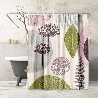 71x74 Abstract Shower Curtain with 12 Metal Grommets | Bold Floral Design — 71 x 74