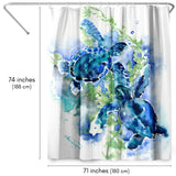 71x74 Sea Turtle Shower Curtain with 12 Metal Grommets | Blue