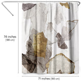 71x74 Abstract Shower Curtain with 12 Metal Grommets | White and Gold