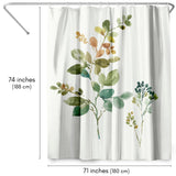 71x74 Boho Shower Curtain with 12 Metal Grommets | Botanical Design