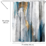 71x74 Abstract Shower Curtain with 12 Metal Grommets | Blue and Gold