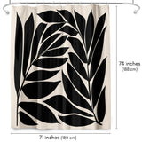 71x74 Botanical Shower Curtain with 12 Metal Grommets | Black Seagrass Shapes