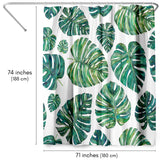 71x74 Botanical Shower Curtain with 12 Metal Grommets | Tropical Leaves