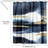 71x74 Abstract Shower Curtain with 12 Metal Grommets | Navy Blue and Gold
