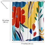 71x74 Boho Shower Curtain with 12 Metal Grommets | Bright Floral Design