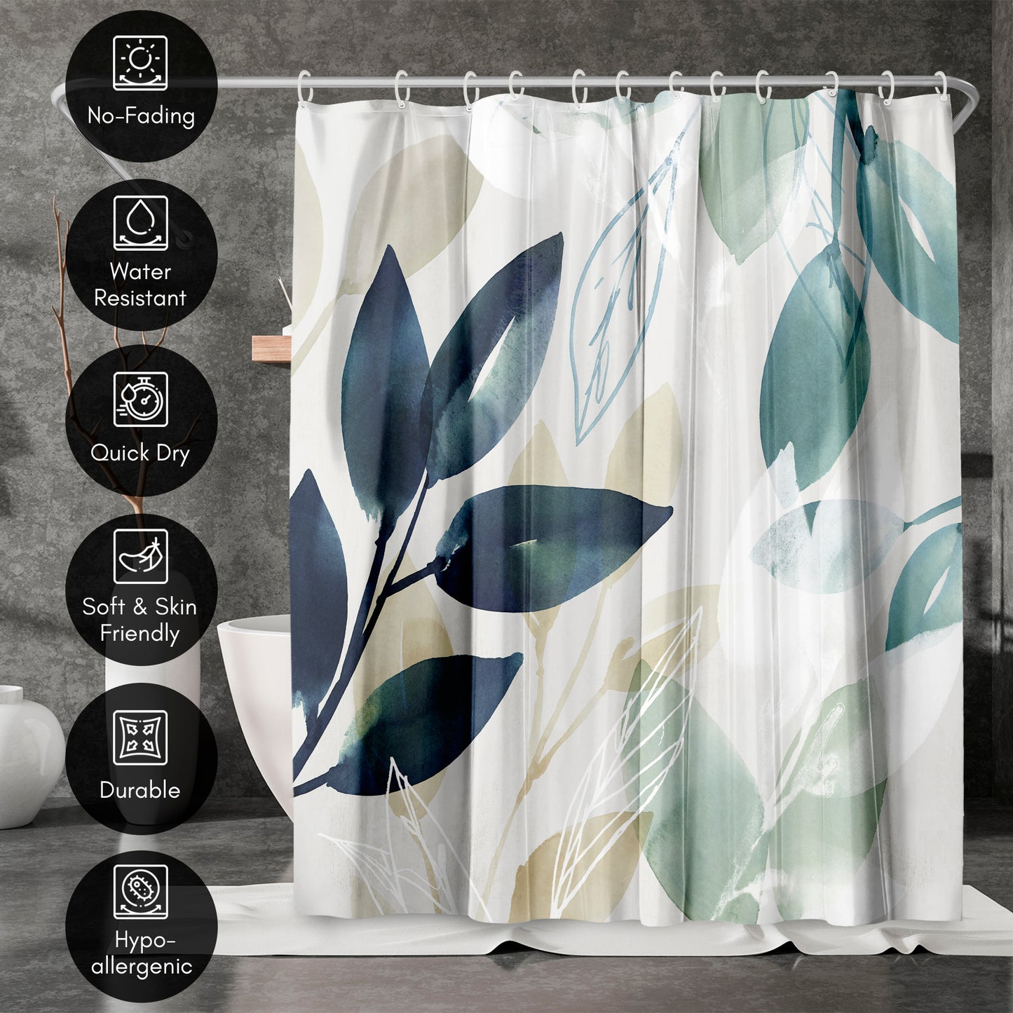 71" x 74" Abstract Shower Curtain with 12 Hooks, Green Sleeves I by PI Creative Art