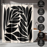 71x74 Botanical Shower Curtain with 12 Metal Grommets | Black Seagrass Shapes