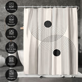 71x74 Abstract Shower Curtain with 12 Metal Grommets | Black Geometrical Line