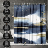 71x74 Abstract Shower Curtain with 12 Metal Grommets | Navy Blue and Gold