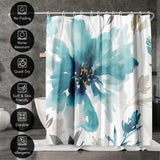 71x74 Abstract Shower Curtain with 12 Metal Grommets | Blue Floral