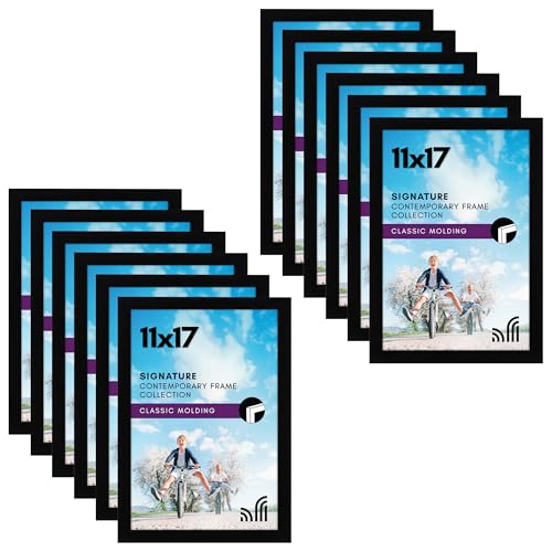 Picture Frame in Black Set of 2 - Composite Wood with Shatter Resistant Glass - Horizontal and Vertical Formats for Wall - Variety of sizes