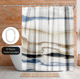 71x74 Abstract Shower Curtain with 12 Metal Grommets | Navy and Cream