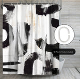 71x74 Abstract Shower Curtain with 12 Metal Grommets | Monochrome
