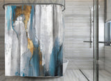 71x74 Abstract Shower Curtain with 12 Metal Grommets | Blue and Gold