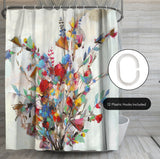 71x74 Floral Shower Curtain with 12 Metal Grommets | Modern Botanical Design