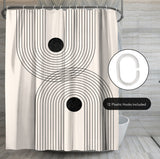 71x74 Abstract Shower Curtain with 12 Metal Grommets | Black Geometrical Line