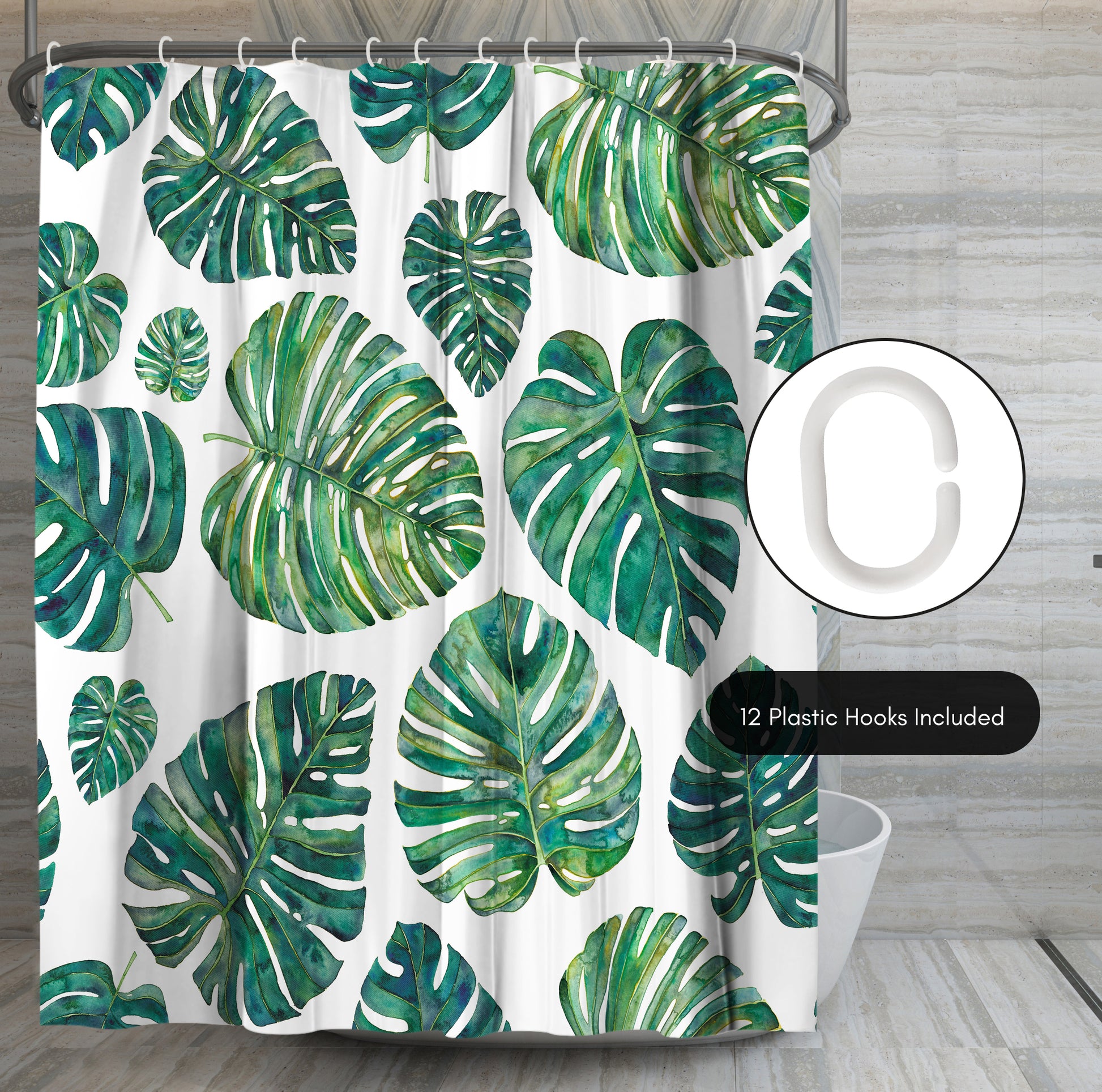 monstera shower curtain 71x74 Botanical Shower Curtain with 12 Metal Grommets