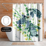 71x74 Sea Turtle Shower Curtain with 12 Metal Grommets | Green