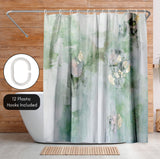 71x74 Abstract Shower Curtain with 12 Metal Grommets | Green Modern Design