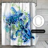 71x74 Sea Turtle Shower Curtain with 12 Metal Grommets | Blue