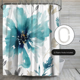71x74 Abstract Shower Curtain with 12 Metal Grommets | Blue Floral