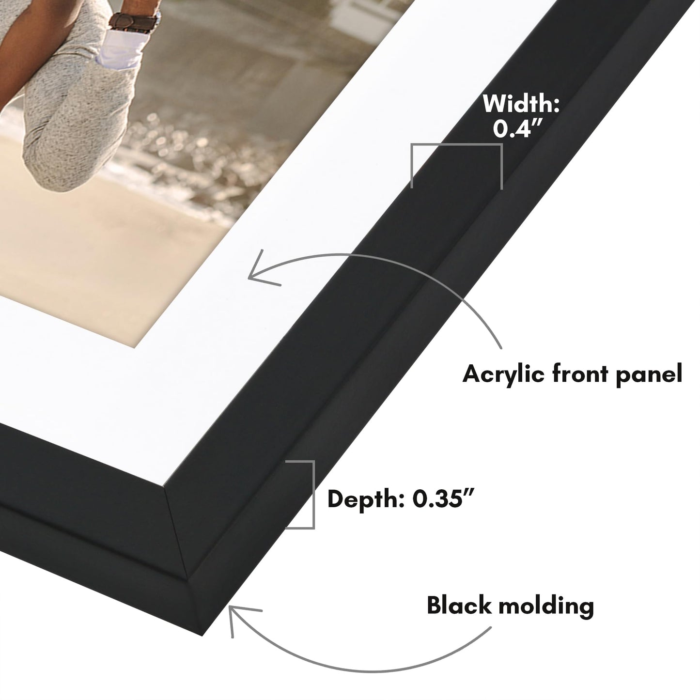 5x7 with 4x6 Mat | Magnetic Refrigerator Frame | Black | Modern