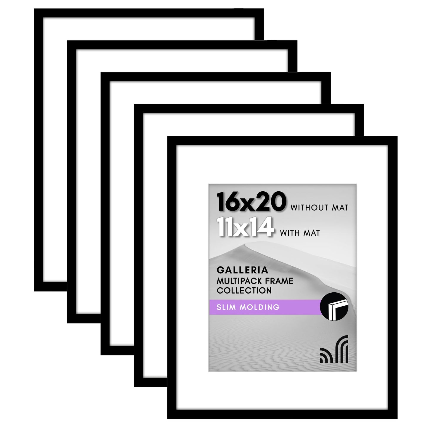 Classic Gallery Picture Frame | Set of 5 | Galleria Collection | Includes Mat