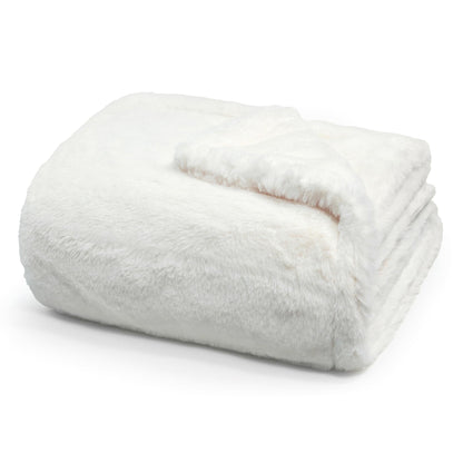 Americanflat 50x60 Double Sided Faux Fur Throw Blanket - Soft and Breathable Throw Blanket for Couch, Bed, Chair - White Faux Fur Blankets Perfect for Home, Bedroom, or Outdoor Use