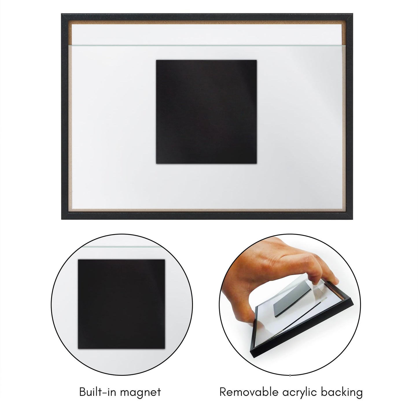 4x6 | Magnetic Refrigerator Frame | Set of 3 | Black | Modern - Premium Quality