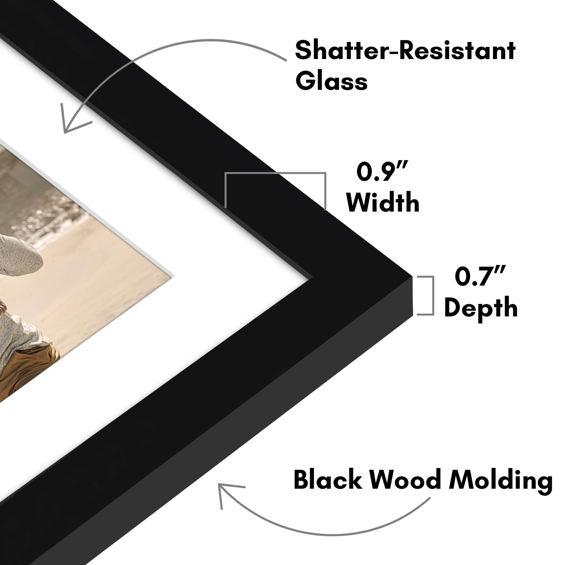 Americanflat Double Picture Frame | CF1218BLK2810| Shatter-Resistant Glass