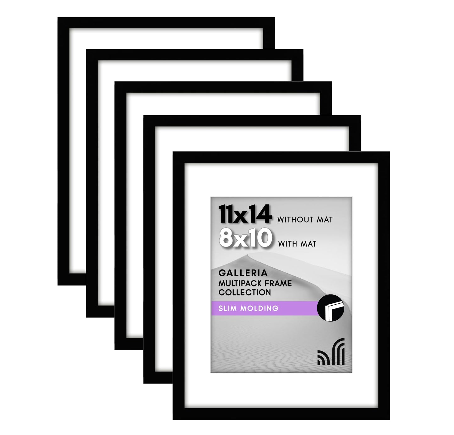 Classic Gallery Picture Frame | Set of 5 | Galleria Collection | Includes Mat