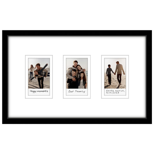 Americanflat 7x12 Picture Frame with 3 Openings for 2x3 Instant-Print Photos - Black Mini Picture Frames for Tabletop and Wall Display with Shatter-Resistant Glass