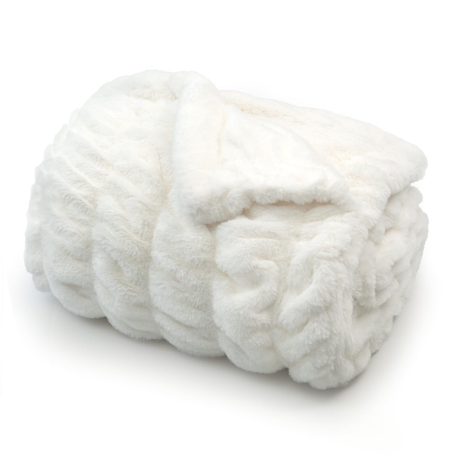 Americanflat 50x60 Rouched Faux Fur Throw Blanket - Soft and Breathable Throw Blanket for Couch, Bed, Chair - White Faux Fur Blankets Perfect for Home, Bedroom, or Outdoor Use