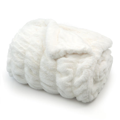 Americanflat 50x60 Rouched Faux Fur Throw Blanket - Soft and Breathable Throw Blanket for Couch, Bed, Chair - White Faux Fur Blankets Perfect for Home, Bedroom, or Outdoor Use