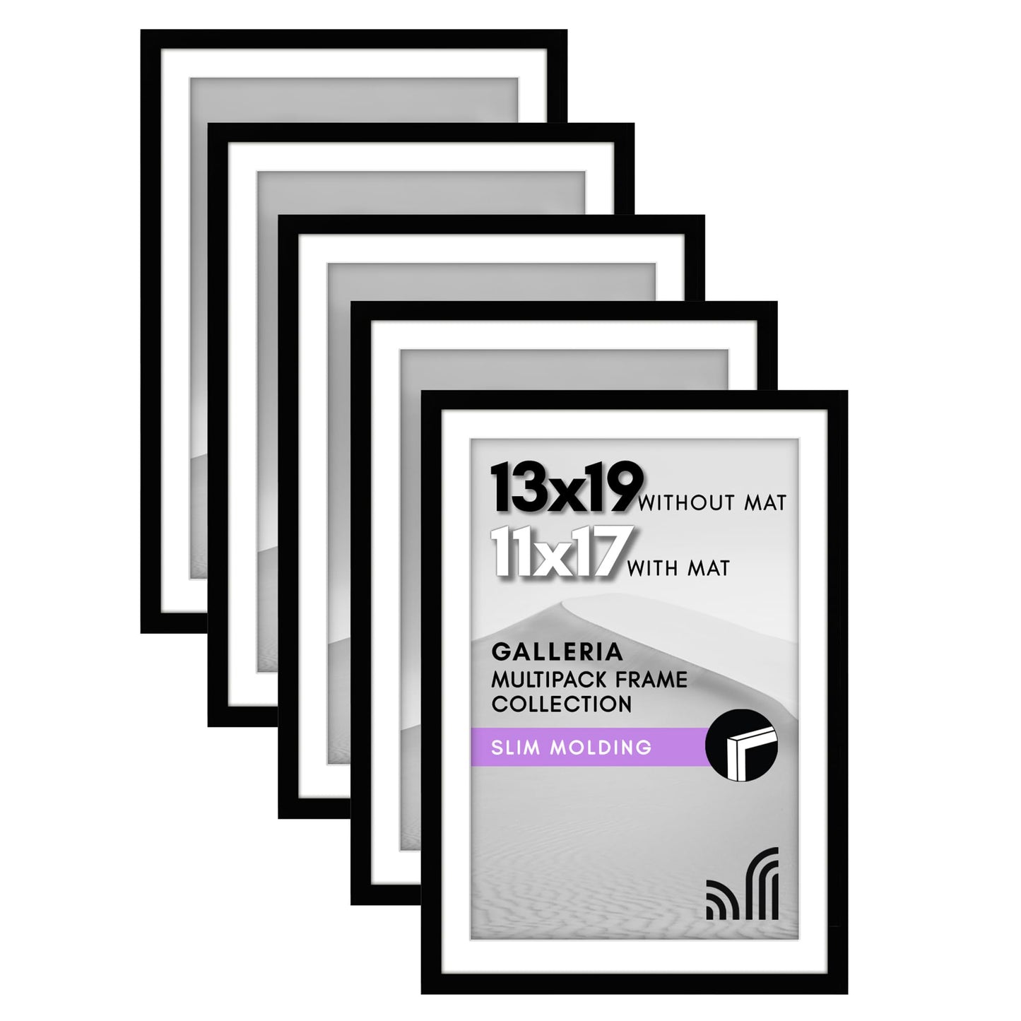 Classic Gallery Picture Frame | Set of 5 | Galleria Collection | Includes Mat