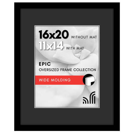 Americanflat Picture Frame with Black Mat and White Trim | Wide Molding