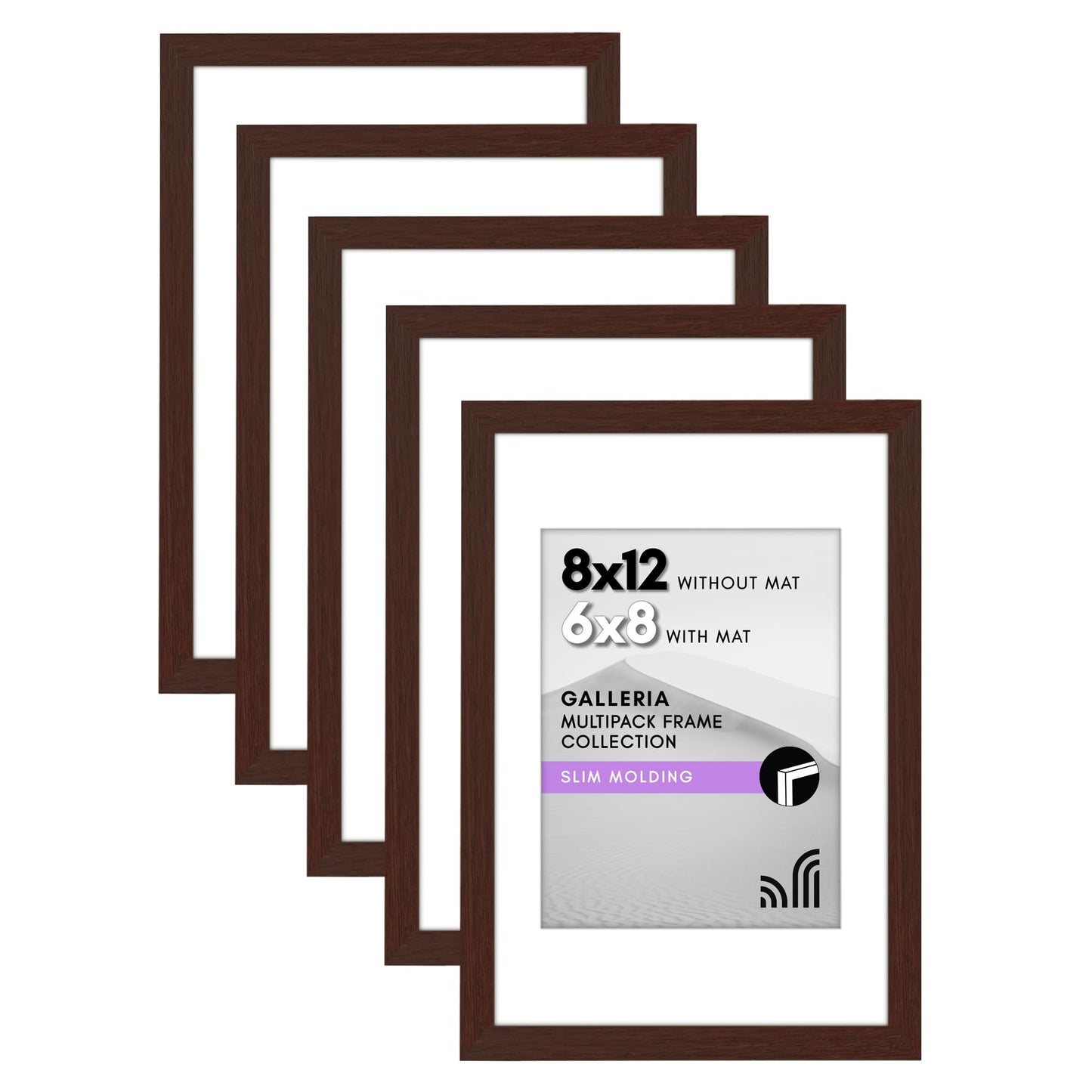 Classic Gallery Picture Frame | Set of 5 | Galleria Collection | Includes Mat