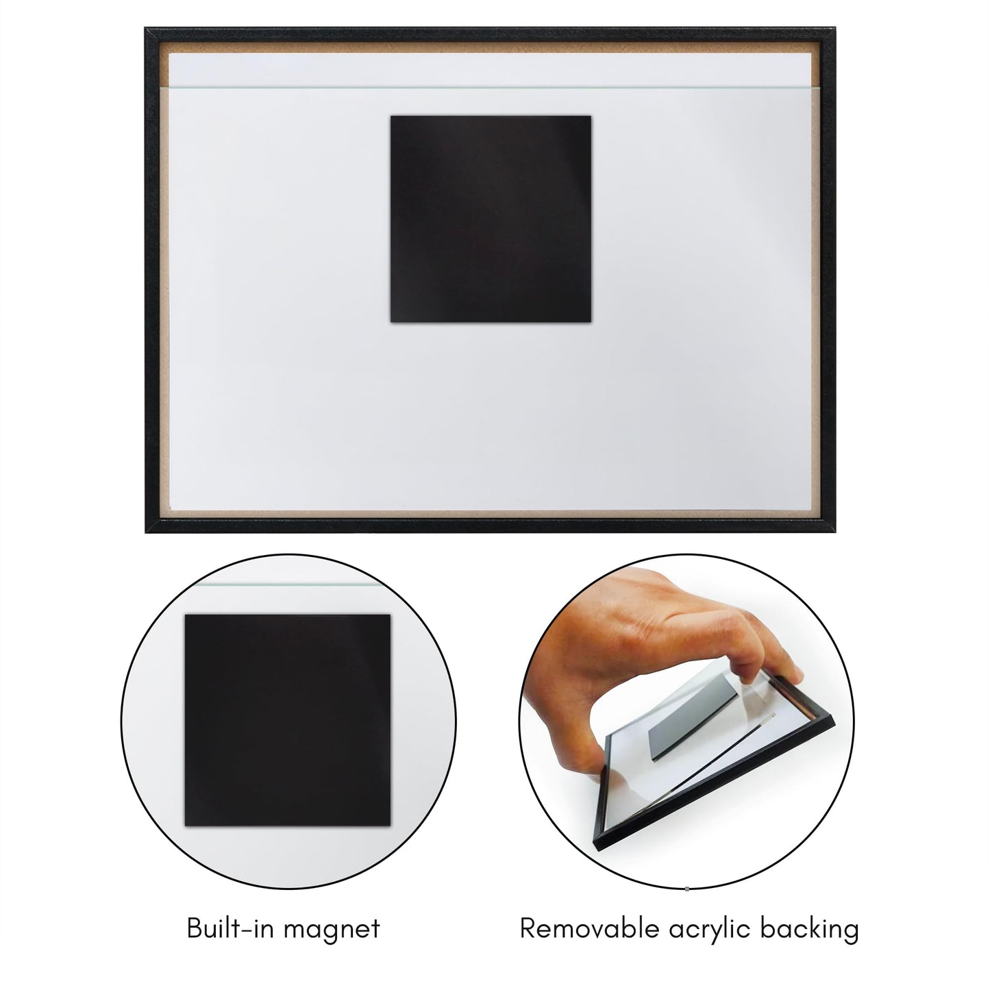 5x7 with 4x6 Mat | Magnetic Refrigerator Frame | Black | Modern