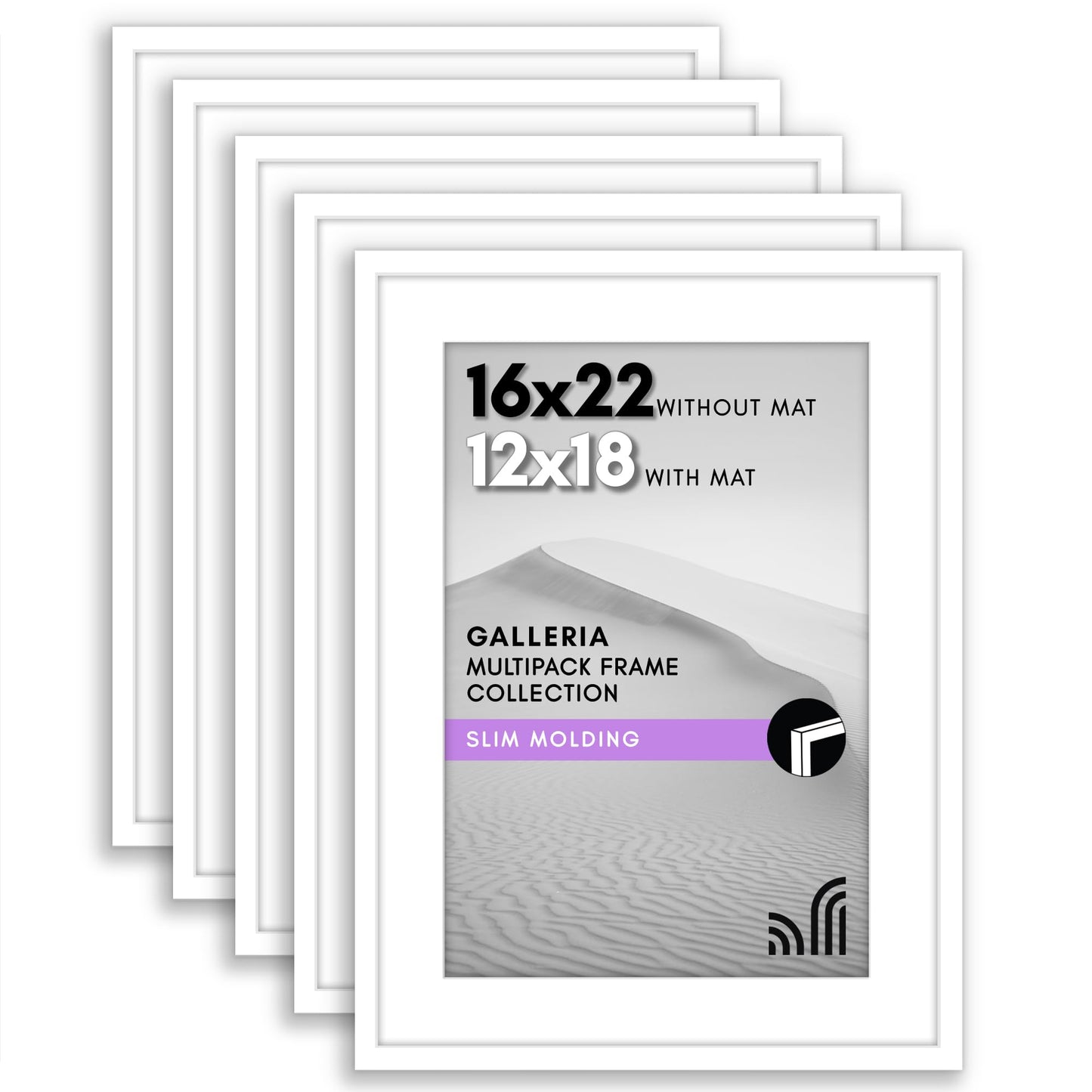 Classic Gallery Picture Frame | Set of 5 | Galleria Collection | Includes Mat