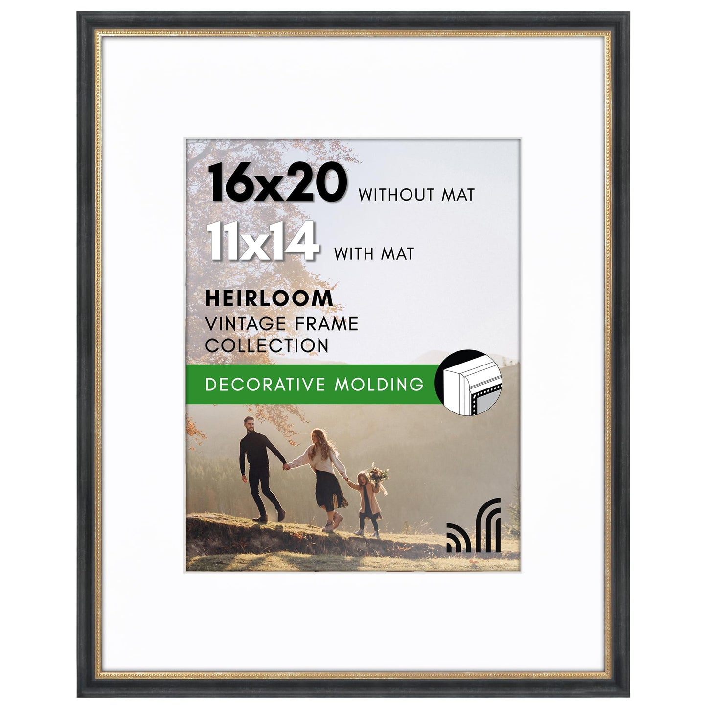 16x20 with 11x14 Mat | Vintage Frames | Black Gold | Modern - Premium Quality