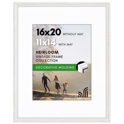 16x20 with 11x14 Mat | Vintage Frames | White | Modern - Premium Quality