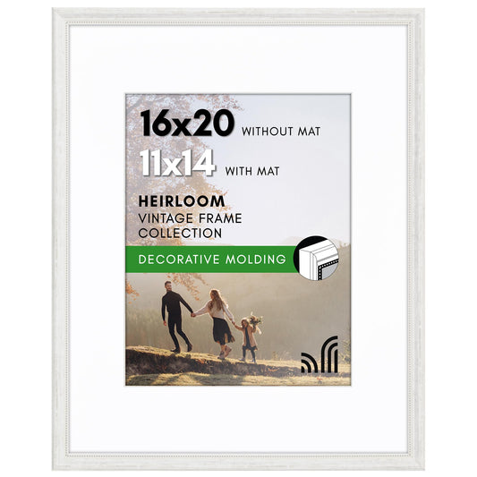 16x20 with 11x14 Mat | Vintage Frames | White | Modern - Premium Quality