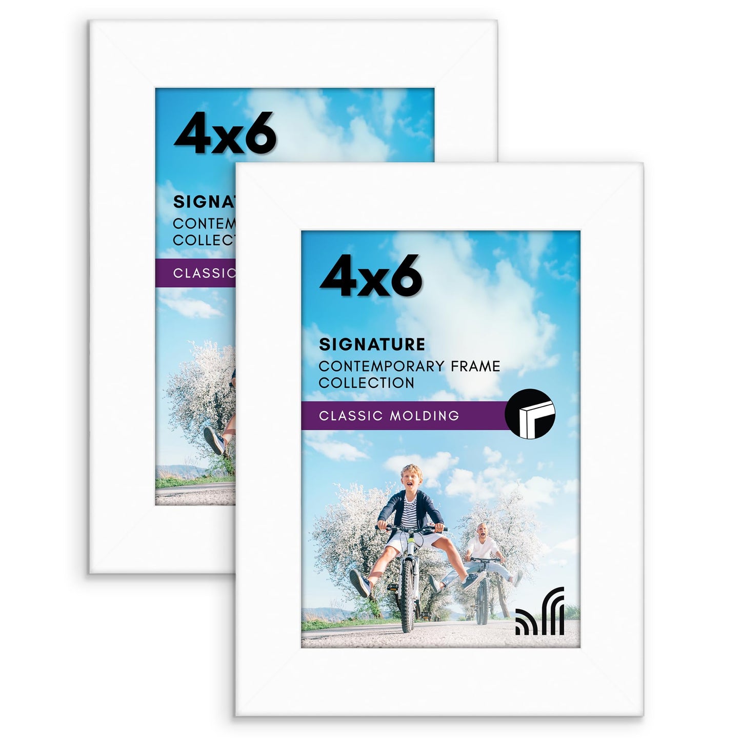 Picture Frame in Black Set of 2 - Composite Wood with Shatter Resistant Glass - Horizontal and Vertical Formats for Wall - Variety of sizes