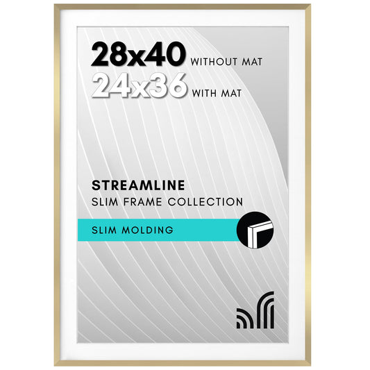 Picture Frame | Includes Mat | Slim Molding | Streamline Collection