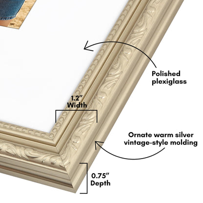 16x20 with 11x14 Mat | Ornate Vintage Frame | Silver | Modern - Premium Quality
