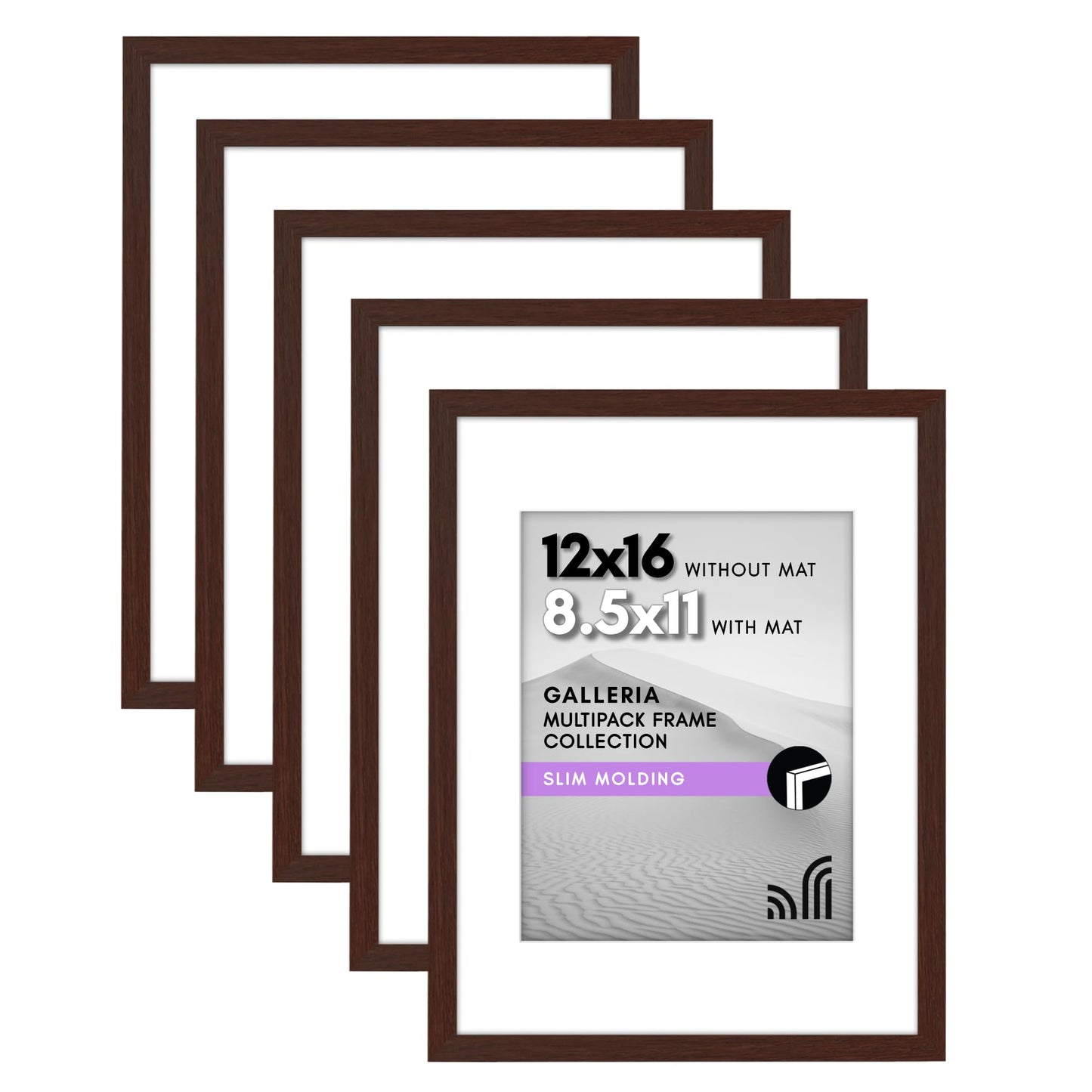 Classic Gallery Picture Frame | Set of 5 | Galleria Collection | Includes Mat