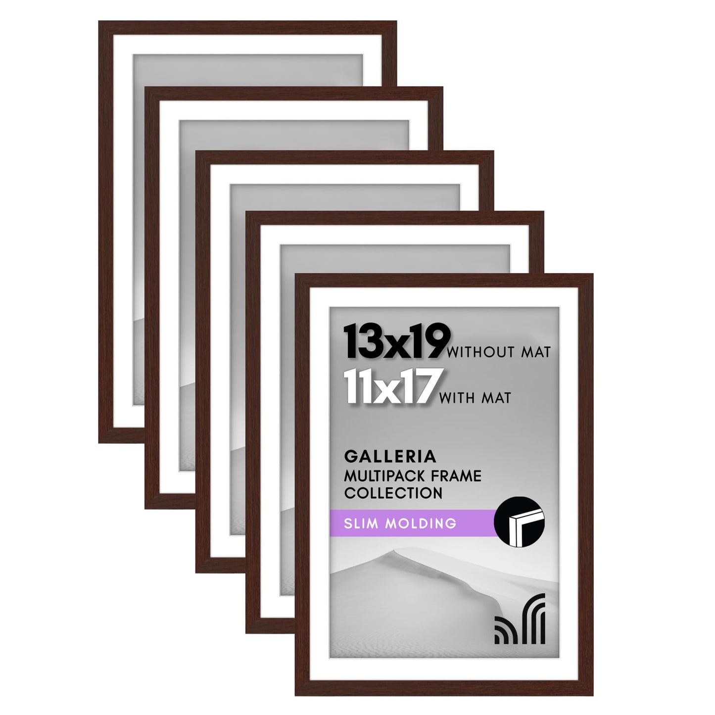 Classic Gallery Picture Frame | Set of 5 | Galleria Collection | Includes Mat