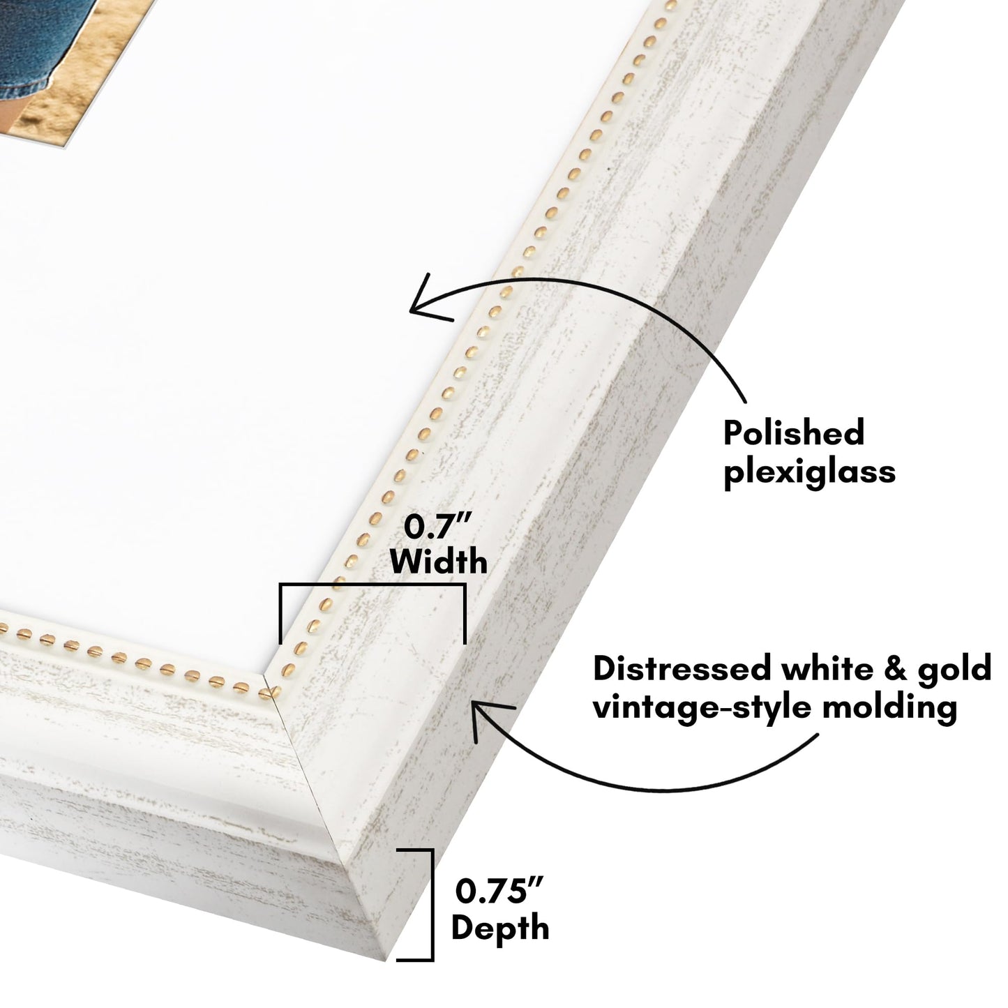 16x20 with 11x14 Mat | Vintage Frames | White Gold | Modern - Premium Quality