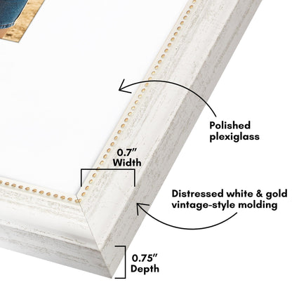 16x20 with 11x14 Mat | Vintage Frames | White Gold | Modern - Premium Quality